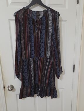 Jessica Simpson Navy Multi-Stripe Floral Long Split Sleeve Dress